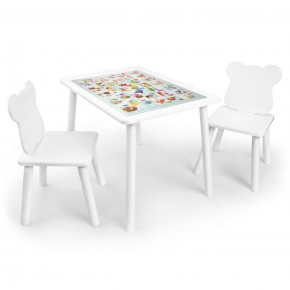 Детский комплект стол и два стула Мишка Rolti Baby с накладкой Алфавит (белая столешница/белое сиденье/белые ножки) в Чайковском - chaykovskiy.ok-mebel.com | фото