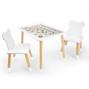 Детский комплект стол и два стула Мишка Rolti Baby с накладкой Алфавит (белая столешница/белое сиденье/береза ножки) в Чайковском - chaykovskiy.ok-mebel.com | фото