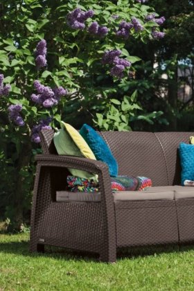 Диван пластиковый Корфу Макс (Corfu love seat max) коричневый в Чайковском - chaykovskiy.ok-mebel.com | фото 2