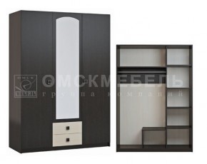 Шкаф 3-х дверный с 2 ящиками с зеркалом Шк51 МС Люсси (венге/дуб девон) в Чайковском - chaykovskiy.ok-mebel.com | фото