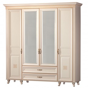 Шкаф для одежды 4-дверный с зеркалом №493 Марлен кремовый белый в Чайковском - chaykovskiy.ok-mebel.com | фото