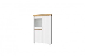 Шкаф с витриной 1V2D, TAURUS, цвет белый/дуб вотан в Чайковском - chaykovskiy.ok-mebel.com | фото 1