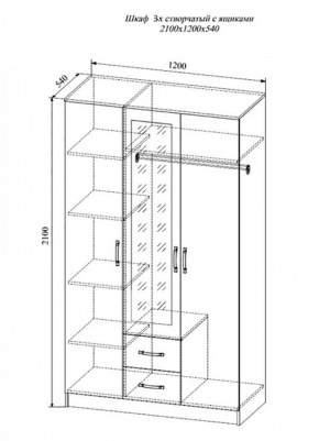 СОФИ СШК1200.1Шкаф 3х ств с зеркалом, 2 ящиками в Чайковском - chaykovskiy.ok-mebel.com | фото 2