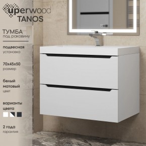 Тумба под раковину Uperwood Tanos 70 см, подвесная, белая/графит в Чайковском - chaykovskiy.ok-mebel.com | фото 3
